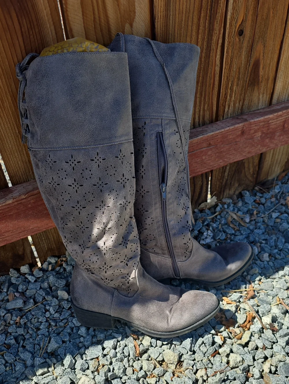 Not Rated Slate Gray Over-the-Knee Perforated Boots